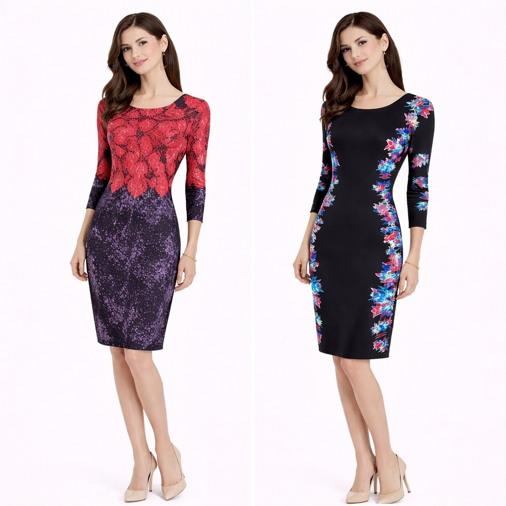 Anima Pop Reversible Bodycon Dress Floral & Abstract Print Size 10